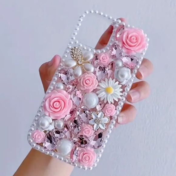 Accessories - Luxury Rhinestone Rose Flower and Pearl Phone cover (iPhone 14pro cover)